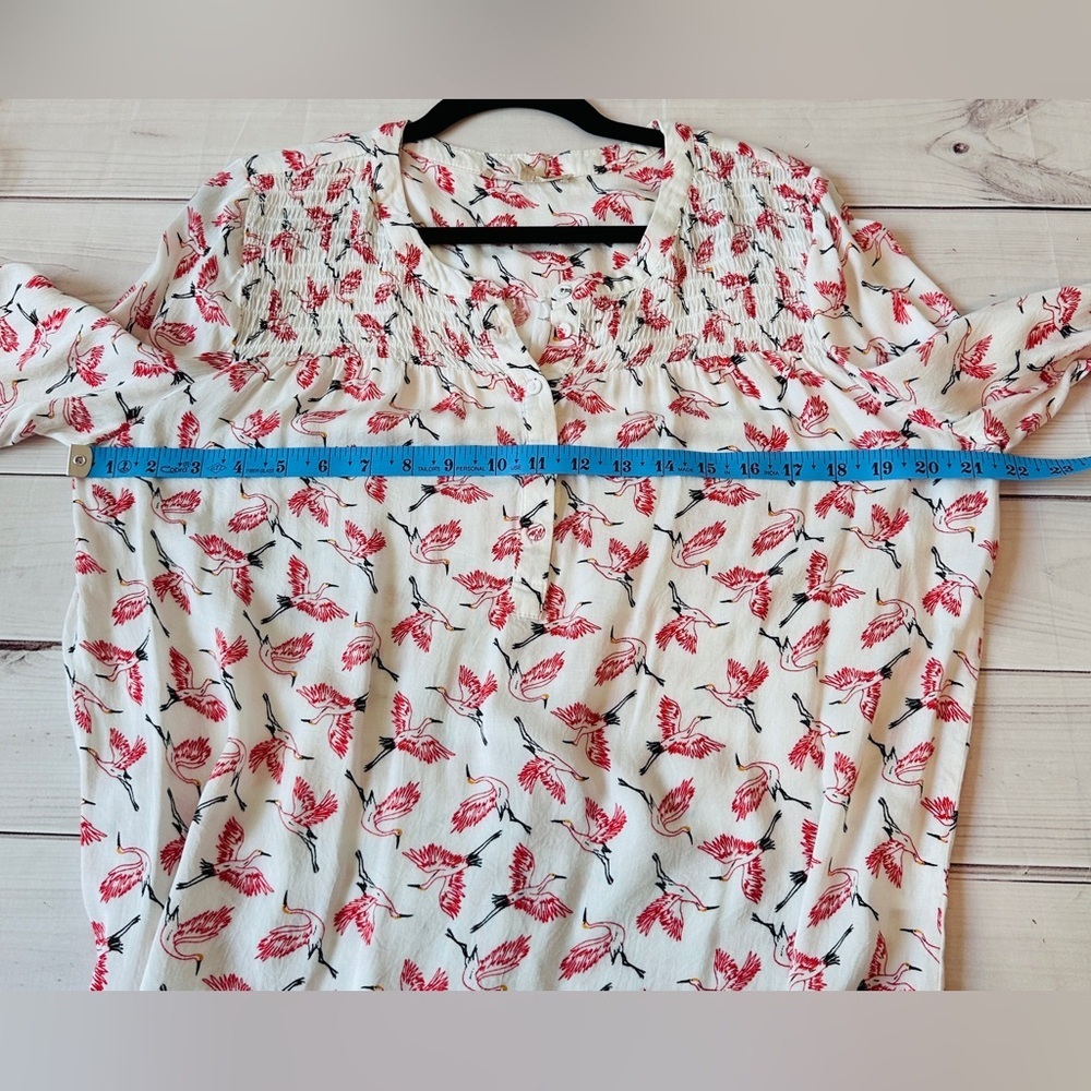 My Danielle White & Red Bird Print Blouse - Size L Lightweight Crane Office - Picture 7 of 8